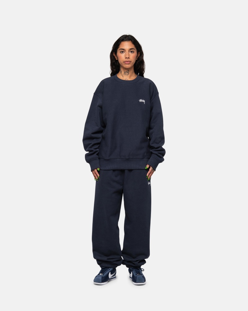 Stussy Stock Logo Crew Sweatshirts Donkerblauw | 06247-UNRZ