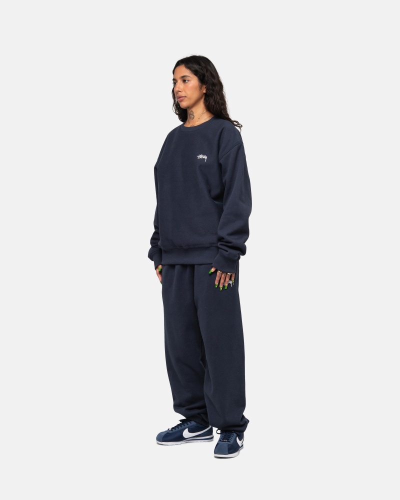 Stussy Stock Logo Crew Sweatshirts Donkerblauw | 06247-UNRZ