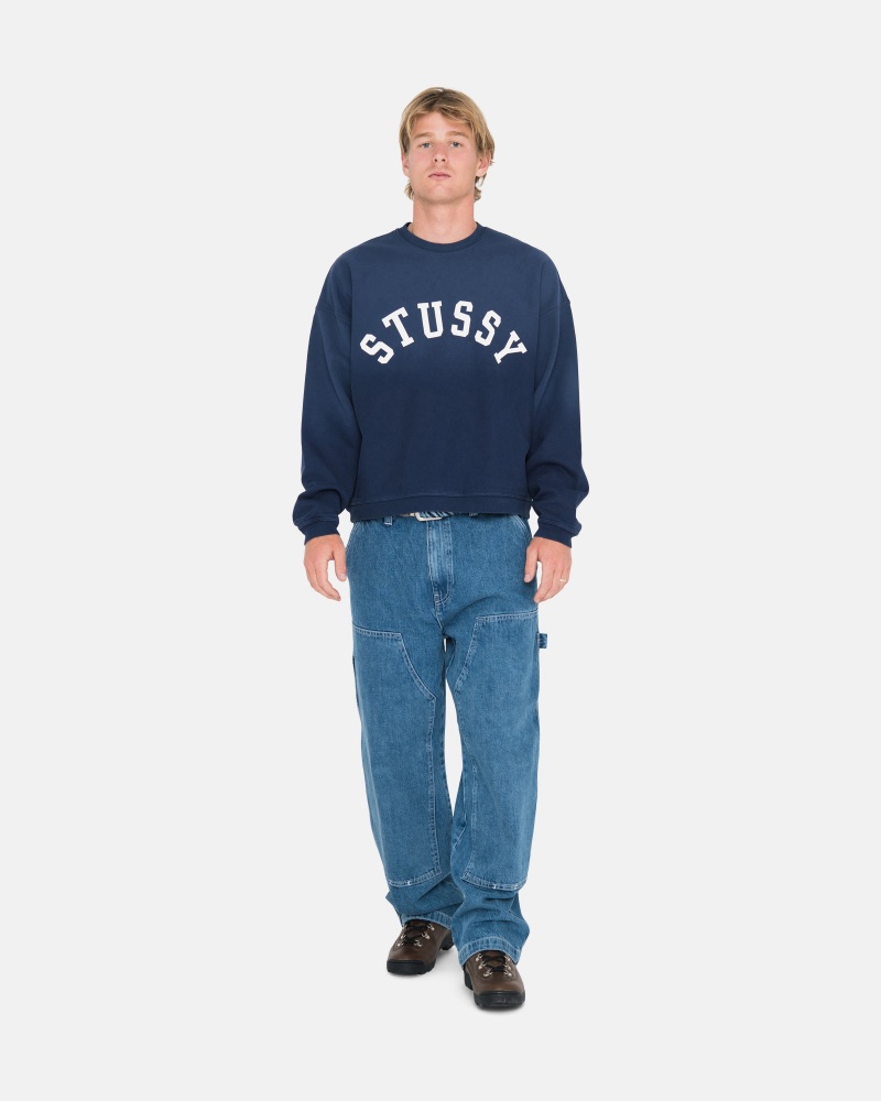 Stussy Sun Faded Oversized Crew Sweatshirts Donkerblauw | 23847-NPFI