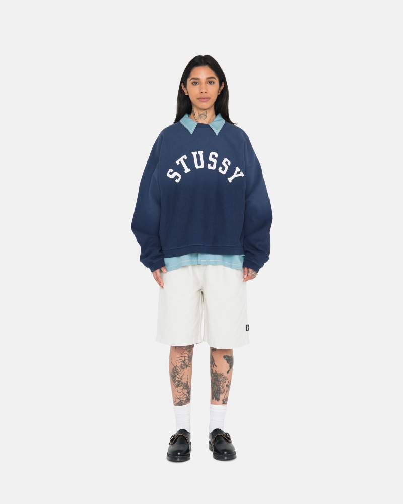 Stussy Sun Faded Oversized Crew Sweatshirts Donkerblauw | 23847-NPFI