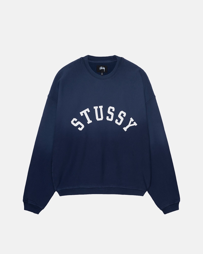 Stussy Sun Faded Oversized Crew Sweatshirts Donkerblauw | 23847-NPFI