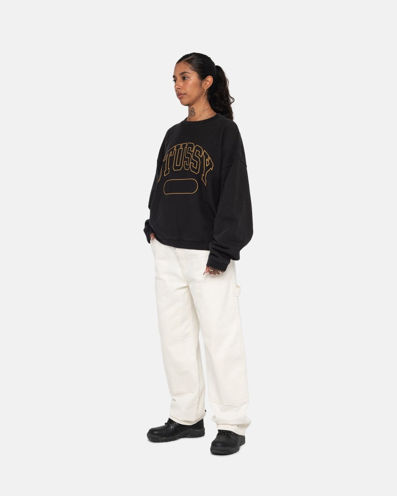 Stussy Varsity Oversized Crew Sweatshirts Zwart | 24913-JTZI