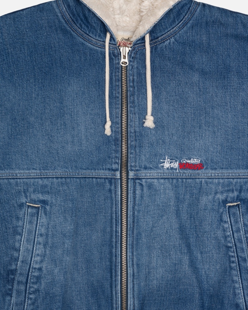 Stussy Werk Denim Sherpa Jassen Blauw | 52690-WRSE