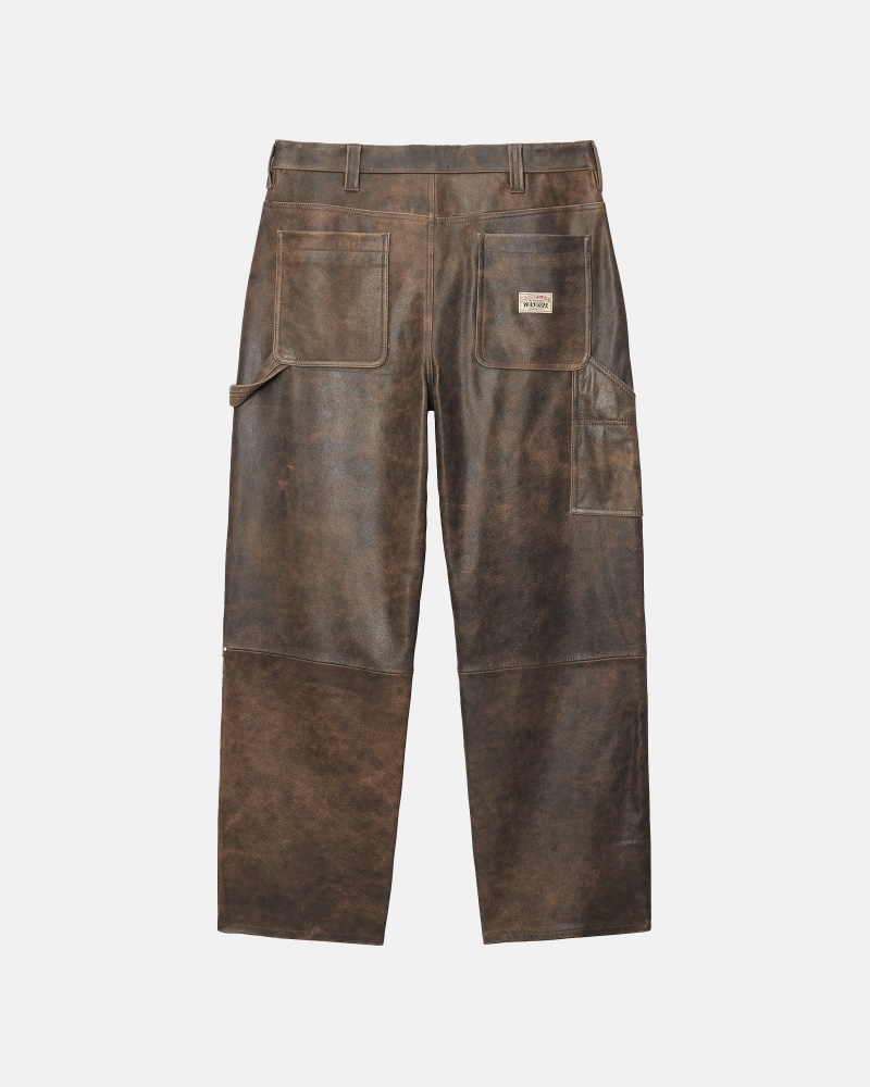 Stussy Werk Pant Distressed Leren Broek Bruin | 26937-YAZM