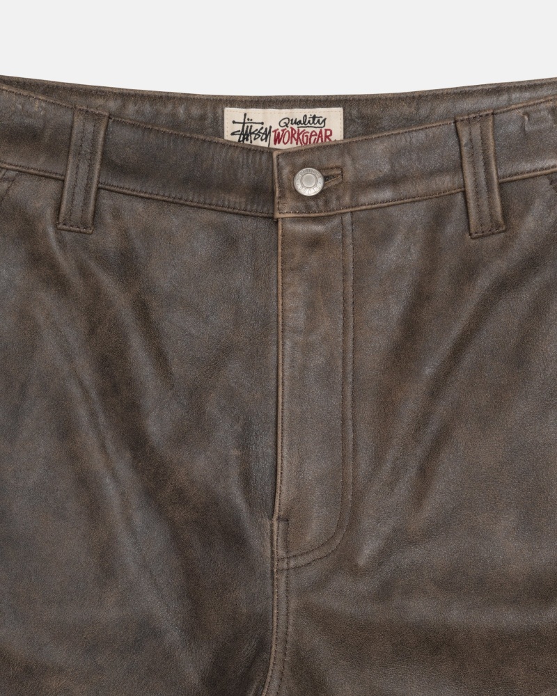 Stussy Werk Pant Distressed Leren Broek Bruin | 26937-YAZM