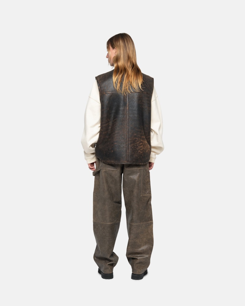 Stussy Werk Pant Distressed Leren Broek Bruin | 26937-YAZM