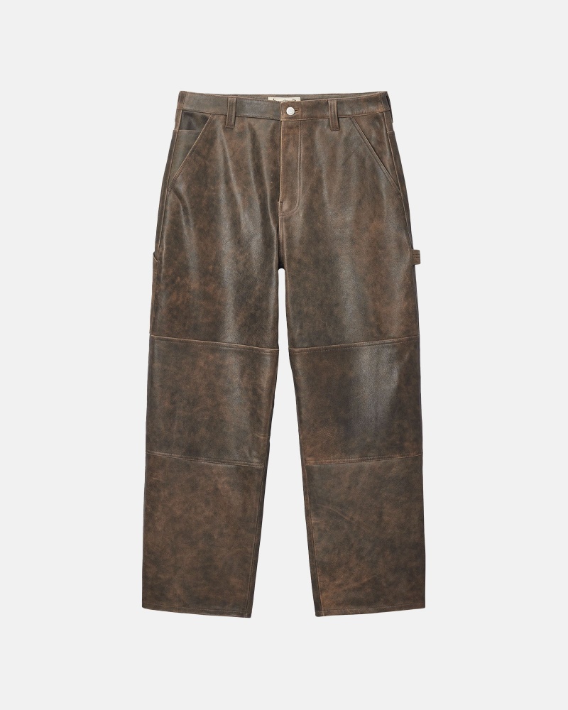 Stussy Werk Pant Distressed Leren Broek Bruin | 26937-YAZM