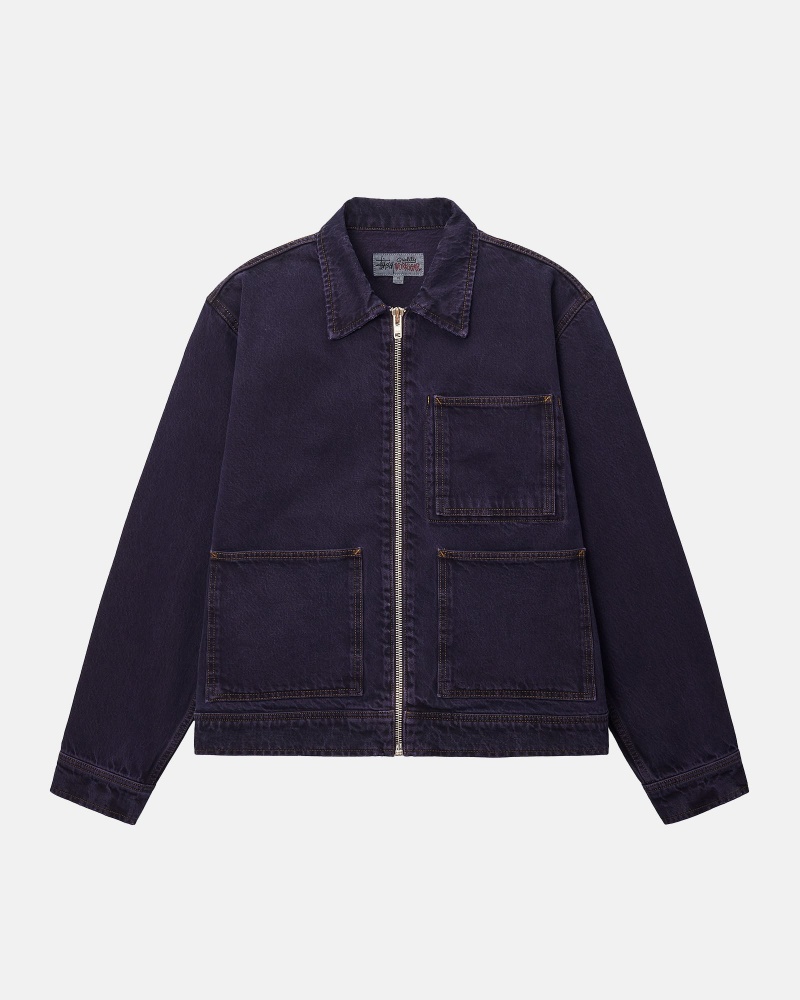 Stussy Zip Werk Denim Jassen Donkerblauw | 48062-QKIX