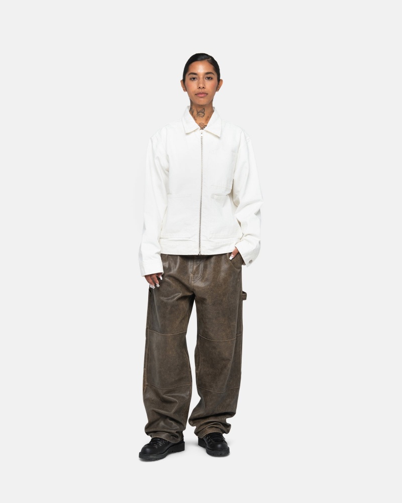 Stussy Zip Werk Overdyed Jassen Wit | 35192-YCJW