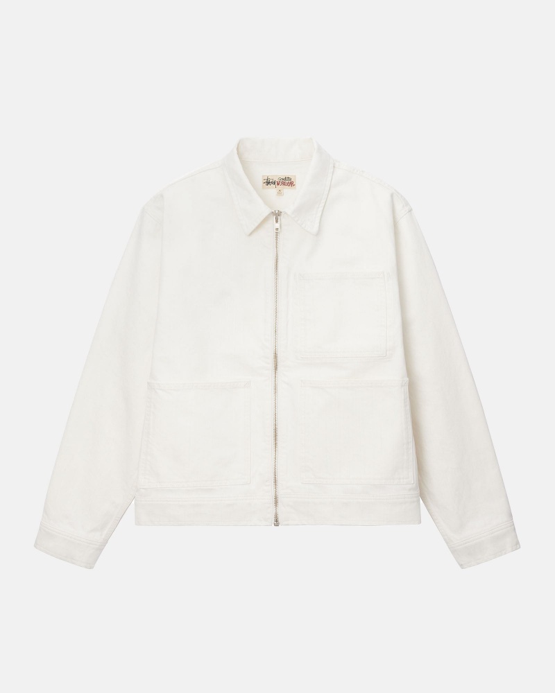 Stussy Zip Werk Overdyed Jassen Wit | 35192-YCJW